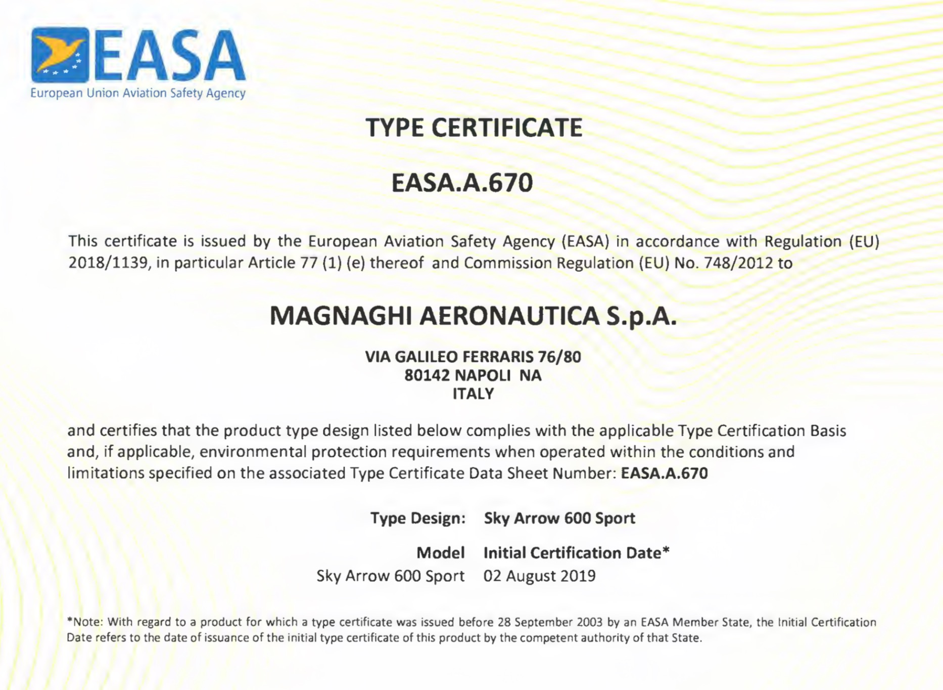 The Sky Arrow Type Certification EASA CS-LSA